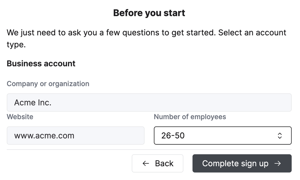 Страница регистрации в ClickHouse Cloud