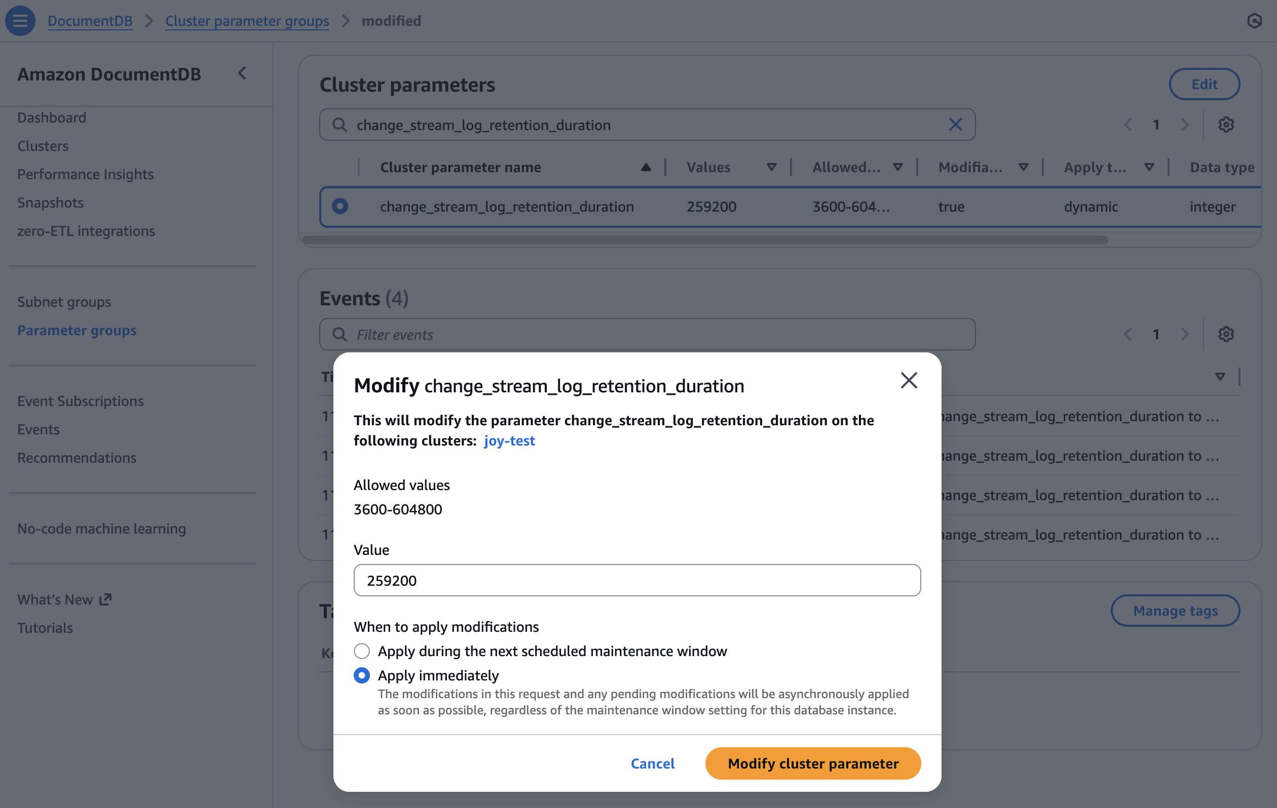 Применение группы параметров