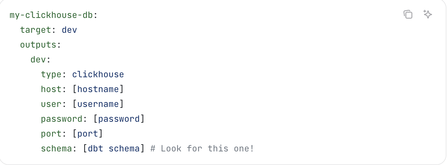 Пример конфигурации profiles.yml для проекта lightdash-clickhouse