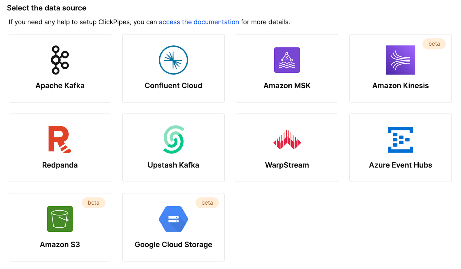 Интерфейс ClickPipes с параметрами настройки интеграции с Amazon Kinesis